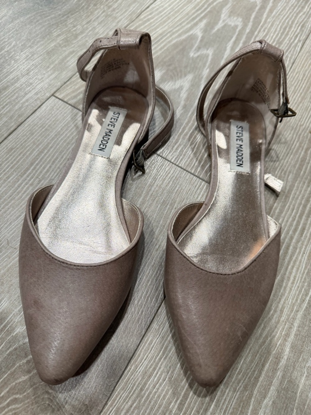 Steve Madden Mauve Taupe Pointed Toe Ankle-Strap Flats
